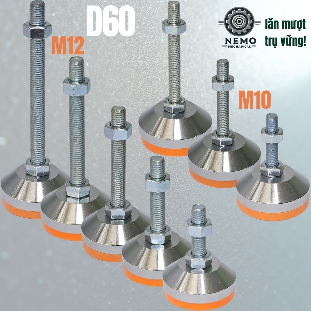 Chân Tăng Chỉnh Chịu Tải Nặng – Bát Thép Mạ Crom, Chịu Lực 1.5 Tấn (M10, M12)